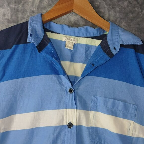 J. Crew Womens Striped‎ Long Sleeve S Blue Green Popover Color Block Academia - Picture 2 of 9